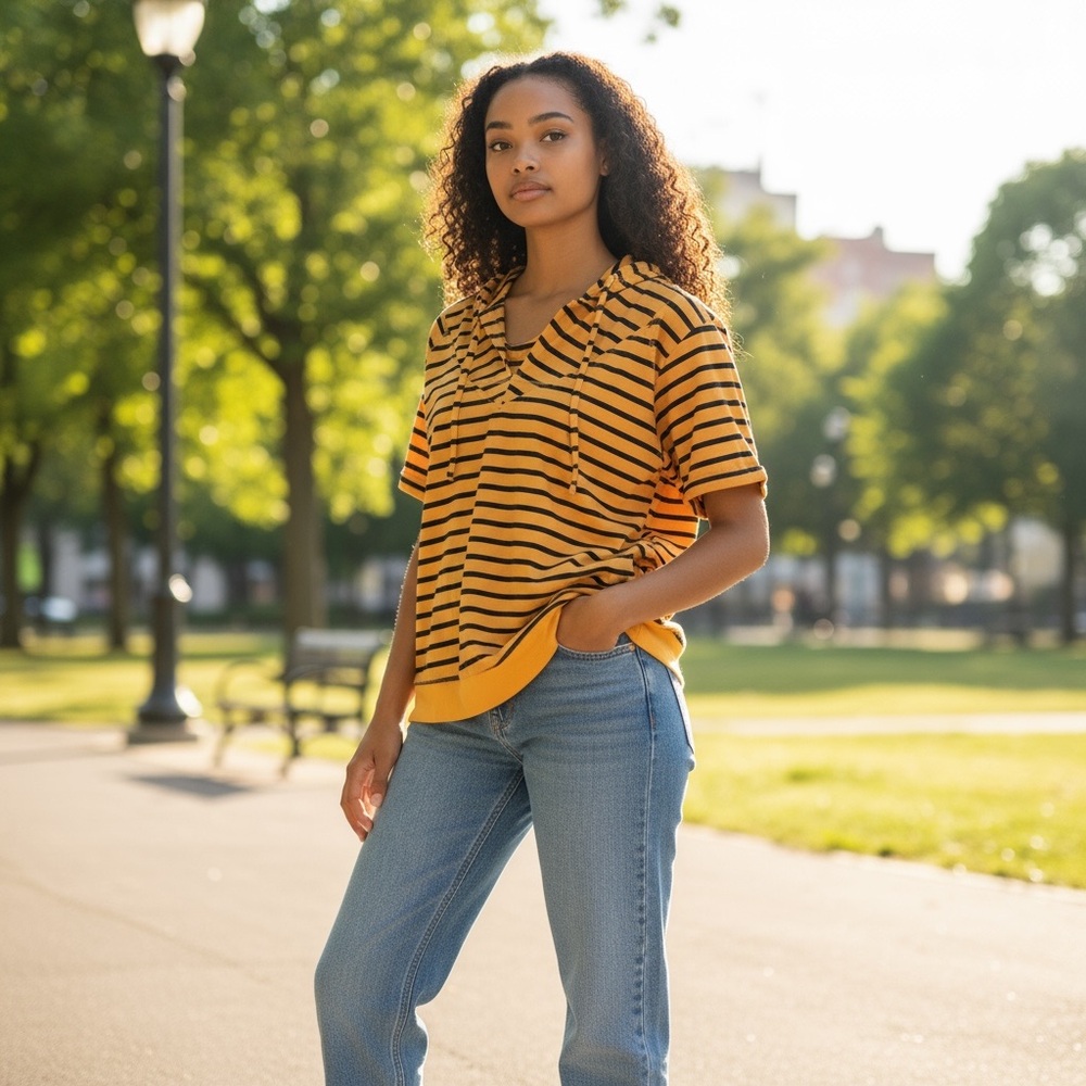 Easel Vibrant Mustard and Navy striped, size medium jersey.